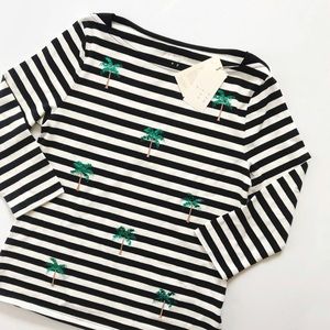 A NEW DAY • striped boatneck sequin palm tree top